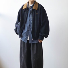 美式双面穿格纹翻领夹克男女百搭秋季设计感复古工装外套情侣，男装夹克，星座506A