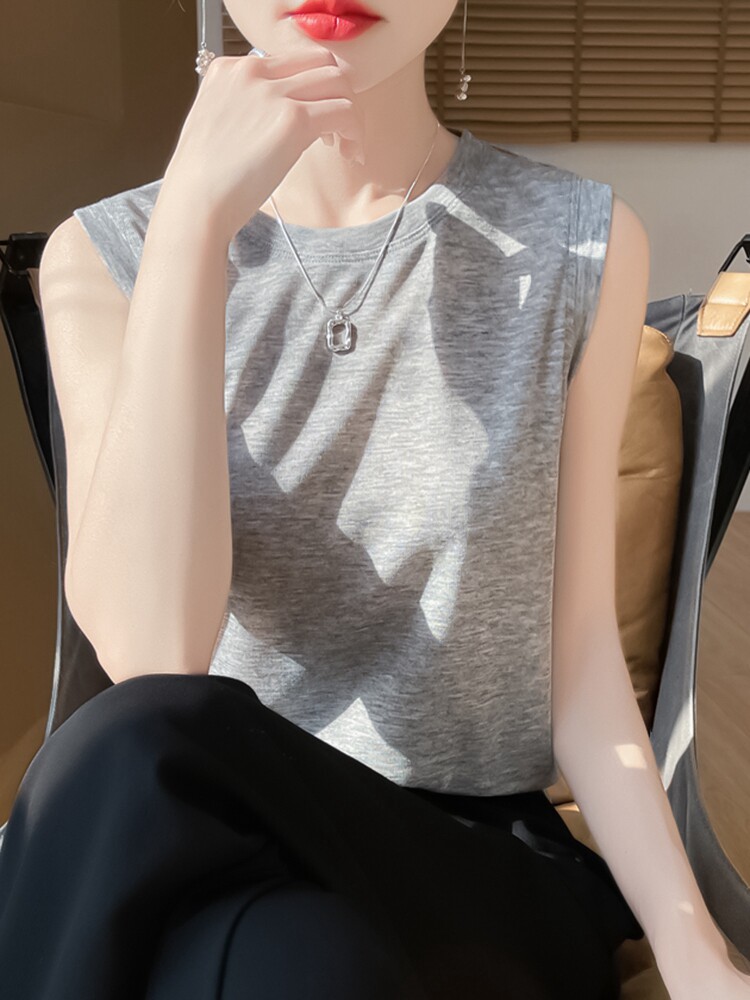女士圆领无袖单件百搭宽松打底背心,针织衫/毛衣,绒宛羊绒