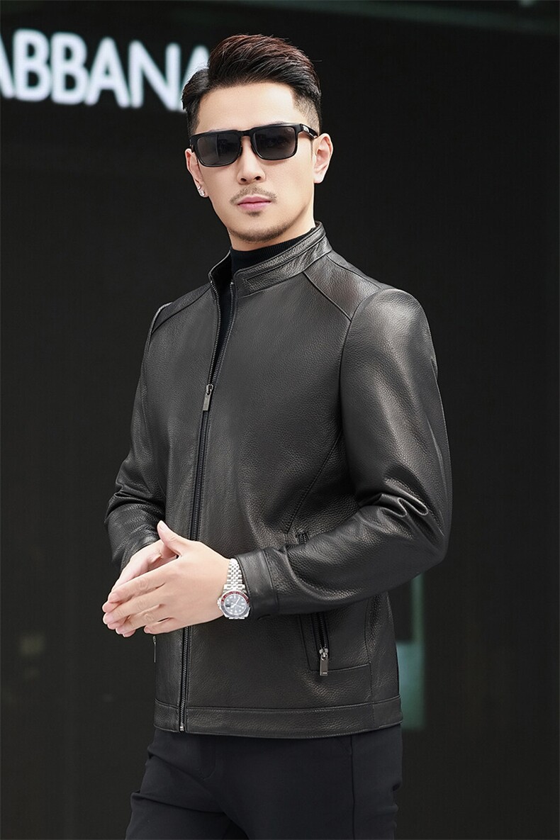 海宁真皮皮衣男山羊皮外套立领夹克简约百搭男装商务皮衣机车男,男装夹克,电商B360A（原721A）