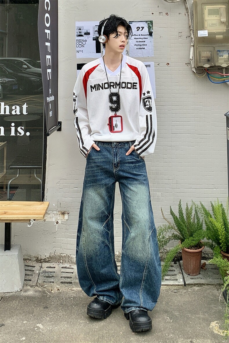 2025夏季新款美式高街设计弯刀牛仔裤百搭宽松阔腿裤YD9017-P70,男装牛仔裤,星座509