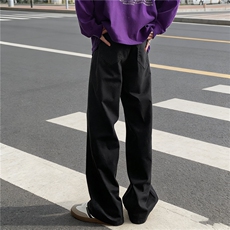 米白色纯棉裤子男生日系穿搭高级感阔腿裤宽松百搭休闲裤YZ31-P45，男装棉裤，星座509