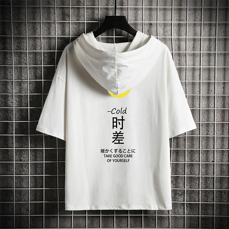 LD54047-P45连帽短袖t恤男大码胖子带帽五分袖中袖网格挂拍,男装T恤,电商A040A