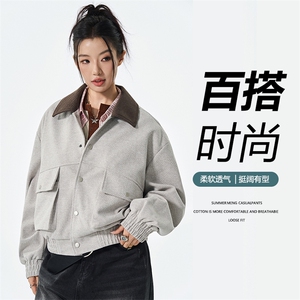 翻领工装外套男2025秋季新款时尚百搭宽松休闲夹克JS5613-P100图片