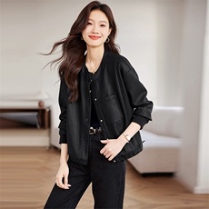 口袋短款翻领黑色绵机车皮衣春秋短外套皮夹克显瘦时尚休闲百搭，女装皮衣，希欧阁