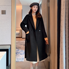 黑色韩版中长款呢宽松大衣女2024年冬季新款赫本风流行毛呢外套，女装毛呢外套，辉之琳