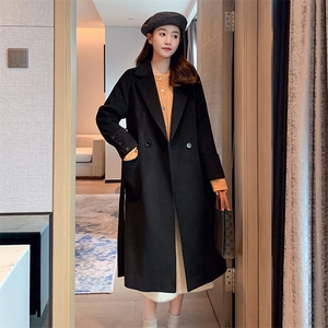 黑色韩版中长款呢宽松大衣女2024年冬季新款赫本风流行毛呢外套图片