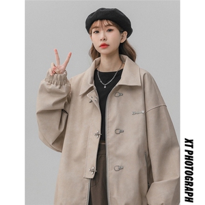 中性风美式夹克女大码M-5XL夹克男水洗雪花皮衣女JK8741P130控168图片