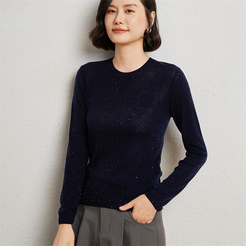 星空款！精纺羊毛珠片纱圆领长袖套头衫巨赞211,女装羊绒衫,臻维羊绒