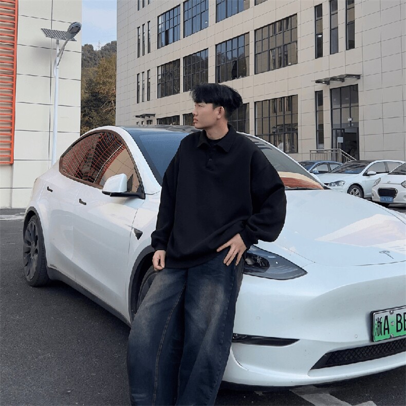 抖音得物高品质二开26春装美式高街结构设计POLO翻领卫衣外套W77,男装Polo衫,电商A486-1