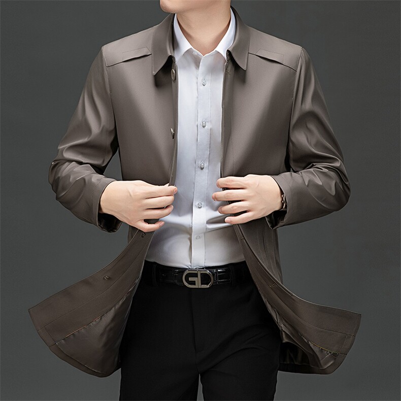 XL-F1322春秋新款男士中长款风衣翻领外套简约通勤商务男装,男装风衣,电商B360
