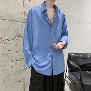 现货冰丝长袖衬衫男港风宽松纯色衬衣KD137-P40图片