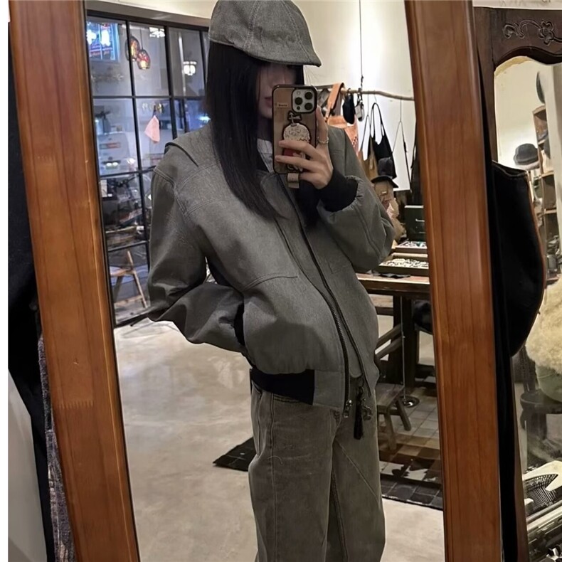 单件长袖宽松型春秋新款休闲宽松棒球服外套女百搭开衫翻领常规,女装短外套,星座506A