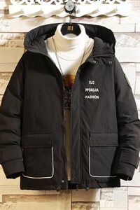 2019冬季新砖墙日系大码潮男印花布标运动保暖连帽棉衣M761-P125图片