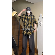 YK86066-P2330%棉70%聚酯纤维cleanfit夏季短袖袖格子衬衫男，男装衬衫，电商A086-1