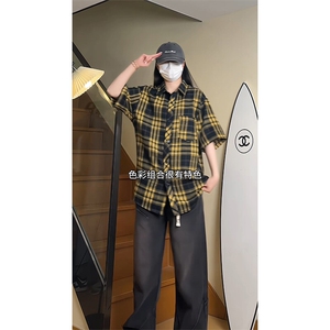 YK86066-P23  30%棉70%聚酯纤维  cleanfit夏季短袖袖格子衬衫男图片