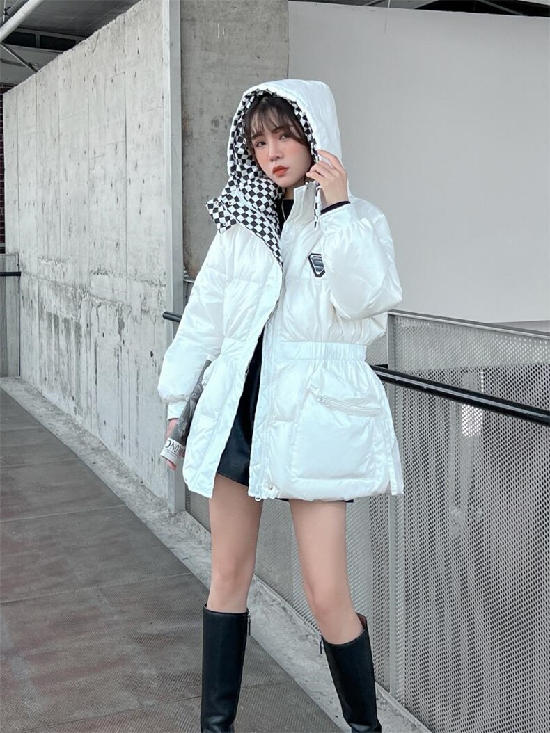 【现货】新款拼棋盘格羽绒服，女装羽绒服，可可西米