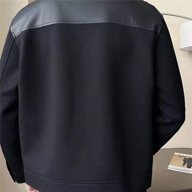 痞帅PU皮拼接夹克外套男潮牌潮流高级感针织上衣服秋冬季202,男装夹克,星座218-1（原230）