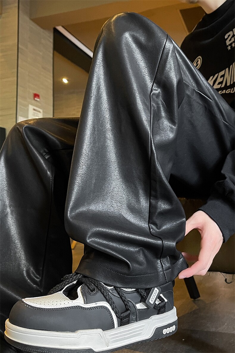 8XL-M特大码皮裤男直通休闲裤软软PU皮宽松阔腿男K9102P75控95,男装休闲裤,电商D206-1