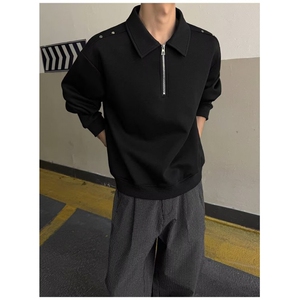 W10373-P45 网图现货 美式半拉链POLO领卫衣撞色复古长袖上衣外套图片