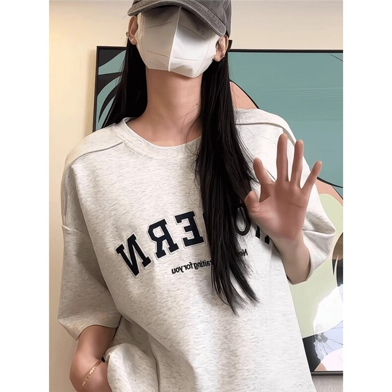 字母刺绣短袖t恤男夏季宽松衣服潮牌美式重磅体恤五分袖GTX007,男装T恤,星座208-5