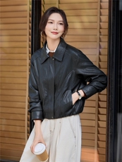 【大量现货】2026秋季女装新款时尚金属丝短款皮衣外套，女装皮衣，缘衣格