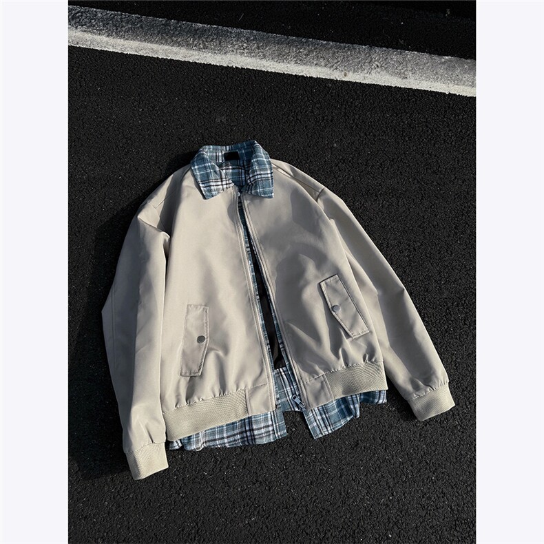 老钱风假两件翻领夹克外套男春秋拼接撞色美式CLeanfit飞行服P80,男装夹克,电商C306-1