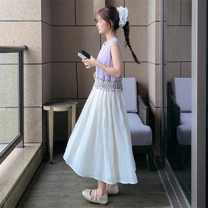 设计感拼接无袖连衣裙女2025夏季新款韩系甜美宽松小个子背心裙潮,女装连衣裙,浙宝305