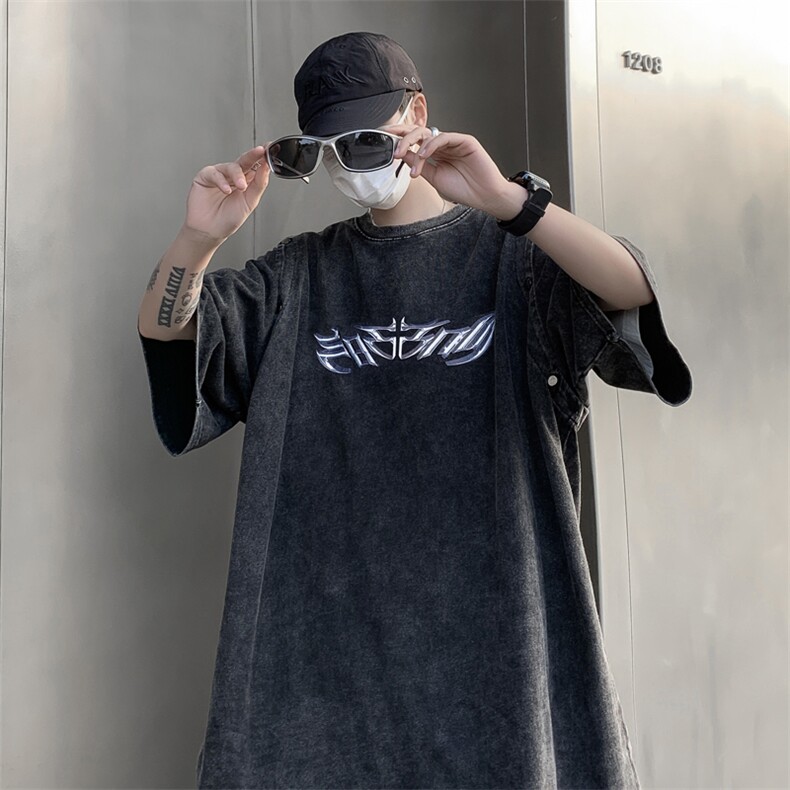 T121-P42美式水洗做旧可拆背心短袖两穿,男装T恤,星座1501-1