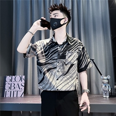 301C-CS23-P58控78冰丝薄款短袖衬衫男印花潮流社会小伙店主风，男装T恤，星座301C（原B323）