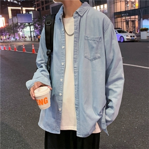 牛仔衬衫男长袖韩版痞帅工装衬衣港风潮牌宽松休闲外套CS980-P45图片