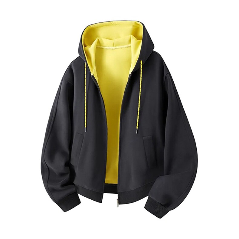 抖音得物二开美式高街重磅结构双层撞色连帽卫衣开衫外套W116，女装短外套，电商A486-1