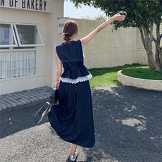 休闲牛仔收腰马甲半身裙套装女夏2025新款两件套独特超好看度假风，女装套装/套裙，2C239
