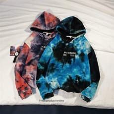 703-W198-P65秋冬金丝绒扎染双面绒休闲卫衣发泡印花，男装卫衣，星座703