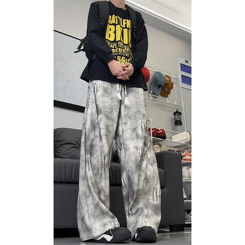 扎染脏脏裤子男秋季新款2025美式复古休闲弯刀裤-A2248TP45控79,男装休闲裤,电商B241