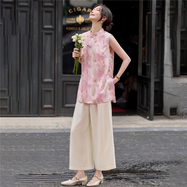 2026年夏季新中式天丝上衣醋酸裤子两件套,女装套装/套裙,曼琳思菲