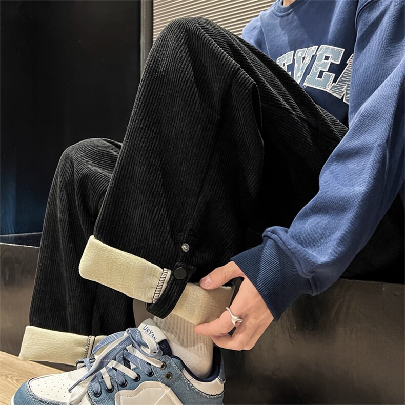 港风冬款男休闲裤加绒加厚灯芯绒贴标织带直筒长裤H916P40,男装休闲裤,星座1013-1