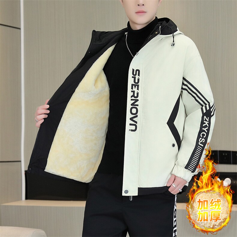 秋冬男士加绒加厚夹克男宽松时尚连帽棉衣男外套J321-加绒67图片
