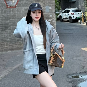 抖音得物高品质秋冬美式高街重磅结构辑明线纹理连帽卫衣外套W111图片