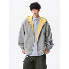 8XL-M秋连帽卫衣男宽松休闲纯色拉链开衫外套拼色帽衫运动WY27P65，女装短外套，电商D206-1