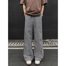 格子休闲长裤5X1060-TP3058夏垂感直筒宽松bf慵懒风阔腿裤男，男装休闲裤，电商A102