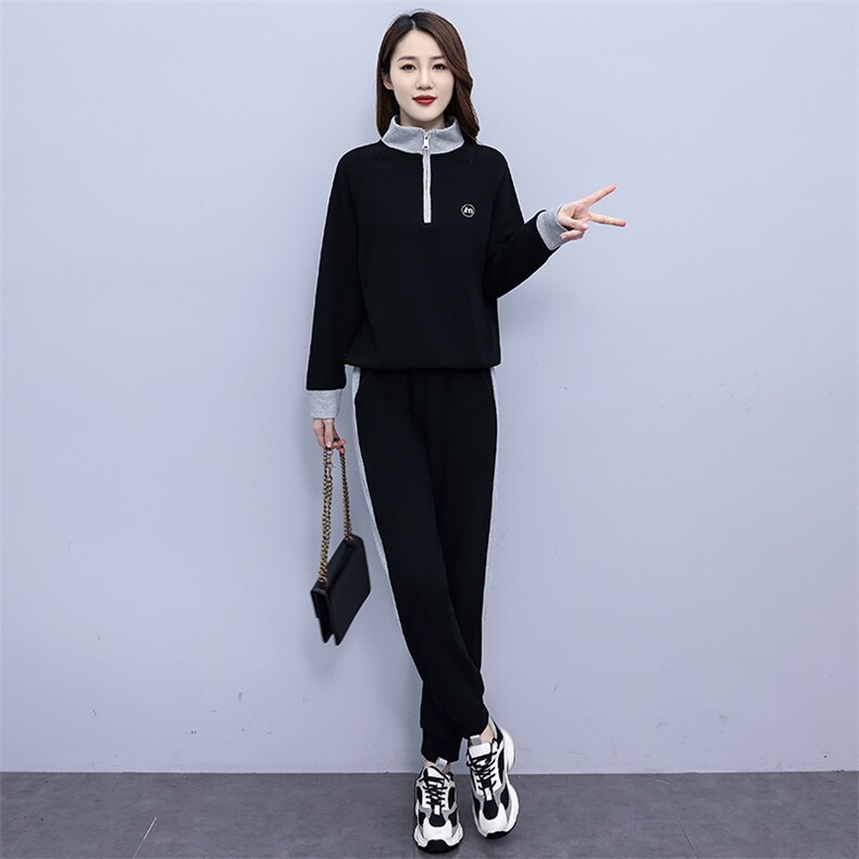 休闲女2025春装新款时尚拼接长袖长裤宽松显瘦运动卫衣，女装运动套装，凯瑟曼