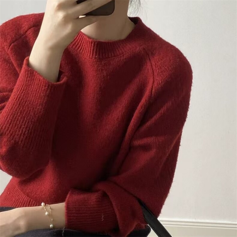 秋冬女士法式掐腰圆领羊毛衫羊毛,女装羊毛衫,旭驰羊绒