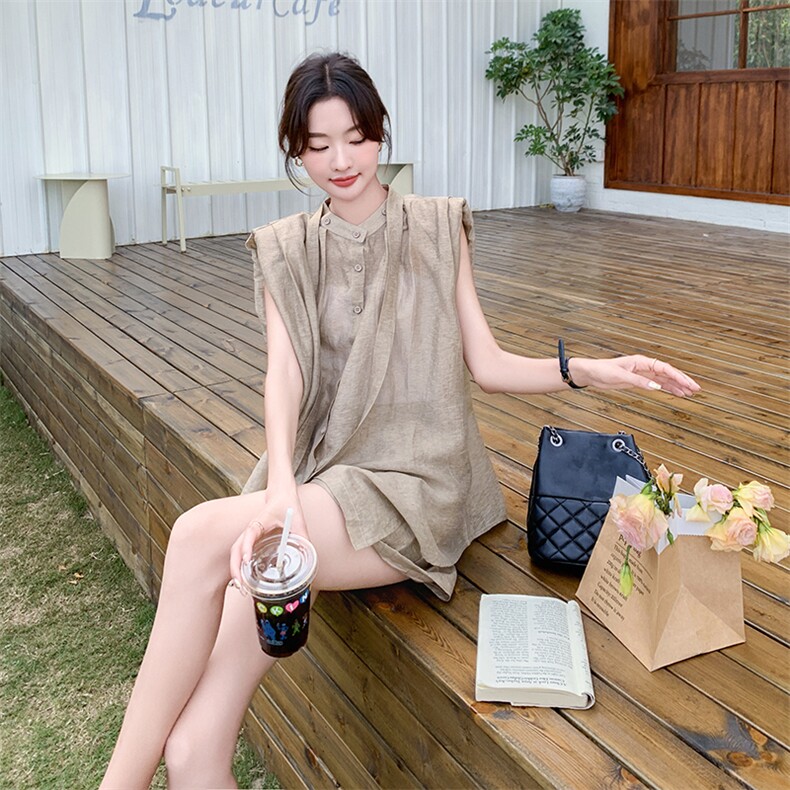 法式气质时尚背心上衣套装女2025夏季新款宽松显瘦阔腿短裤两件套图片
