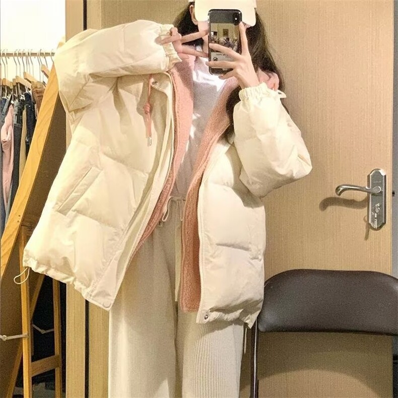常规加厚假两件羊羔毛棉服女2024冬季学生新款宽松文艺拉链长袖,男装棉衣,星座506A