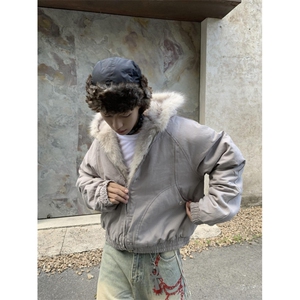 MRNEARLY美式假两件夹克棉服冬季外套男春秋款慵懒风宽松连帽棉衣图片
