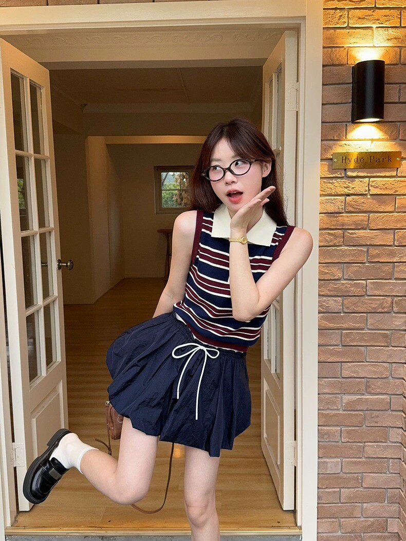 2025年夏季不连帽夏季薄款无袖条纹短袖，女装T恤，恒旺羊绒