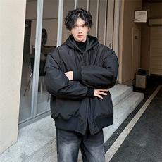 秋冬纯色连帽休闲百搭男大高定加厚棉服外套A071-999-P125，男装棉衣，电商A071