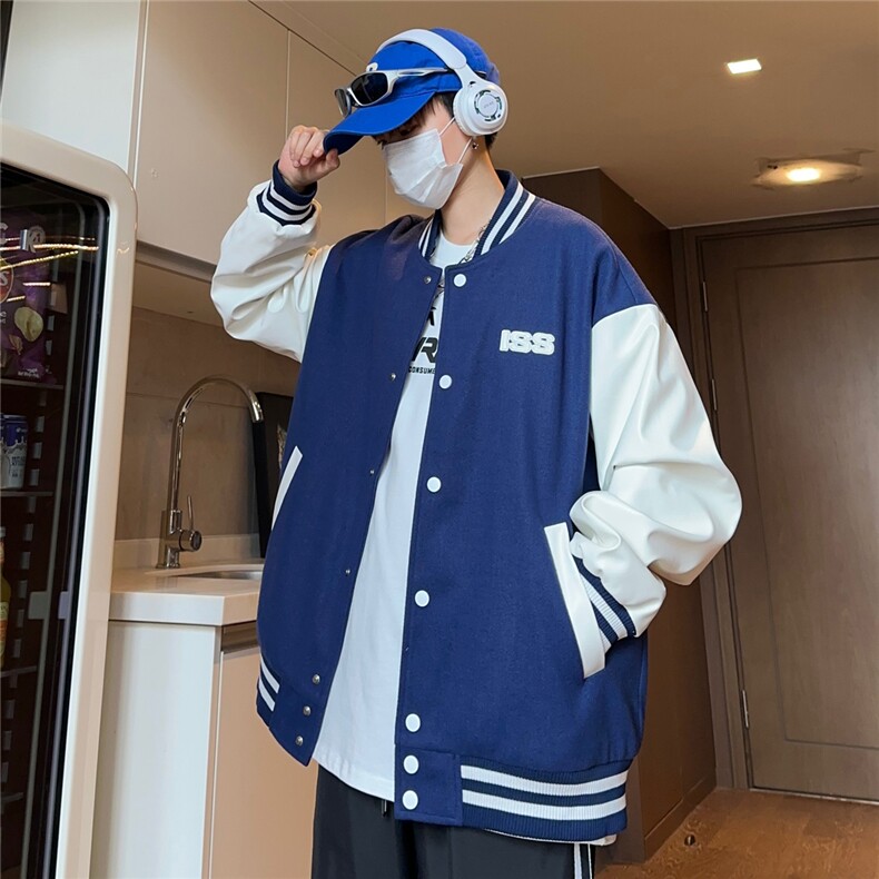 撞色拼皮美式棒球服情侣男女复古时尚潮流212-2-DY84-P95,男装夹克,星座808A-1