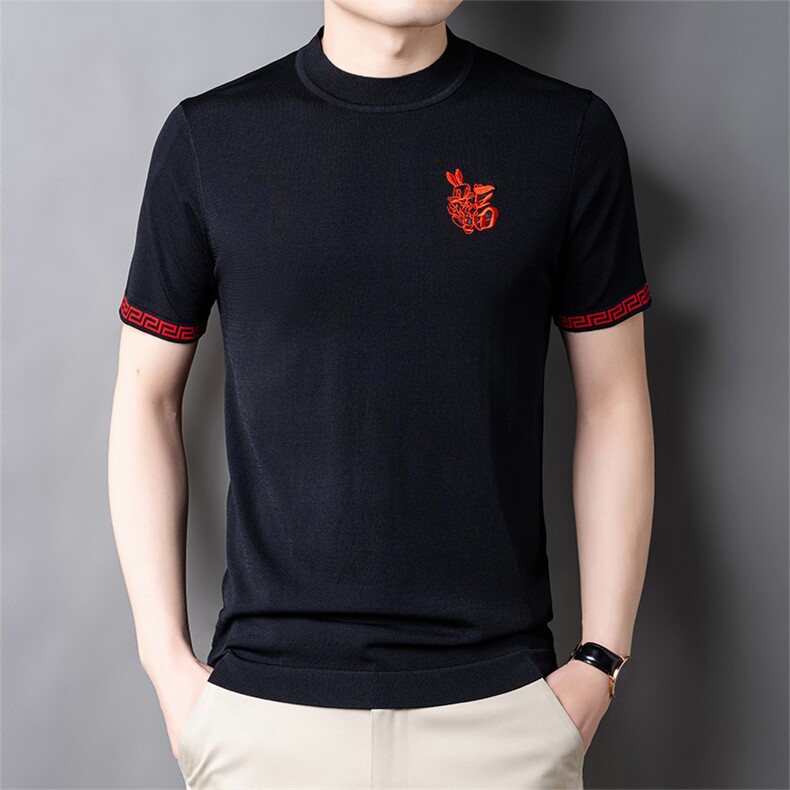 男士短袖t恤时尚休闲夏天宽松2023夏季新款中年打底衫上衣服体恤,男装T恤,电商B212（原钱塘6029）