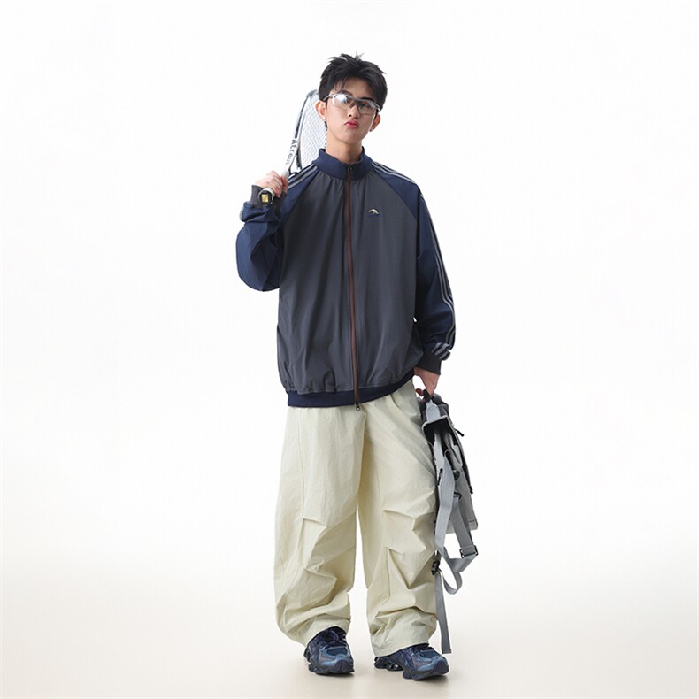 包现货-美式条纹刺绣立领夹克秋季复古户外外套218-7-JK62-P95,男装夹克,星座218-7